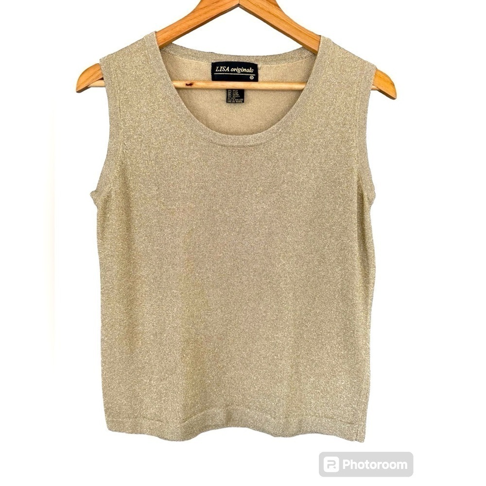 Lisa Originals Women’s Metallic Gold Sleeveless Scoop Neck Sweater Shell Size M